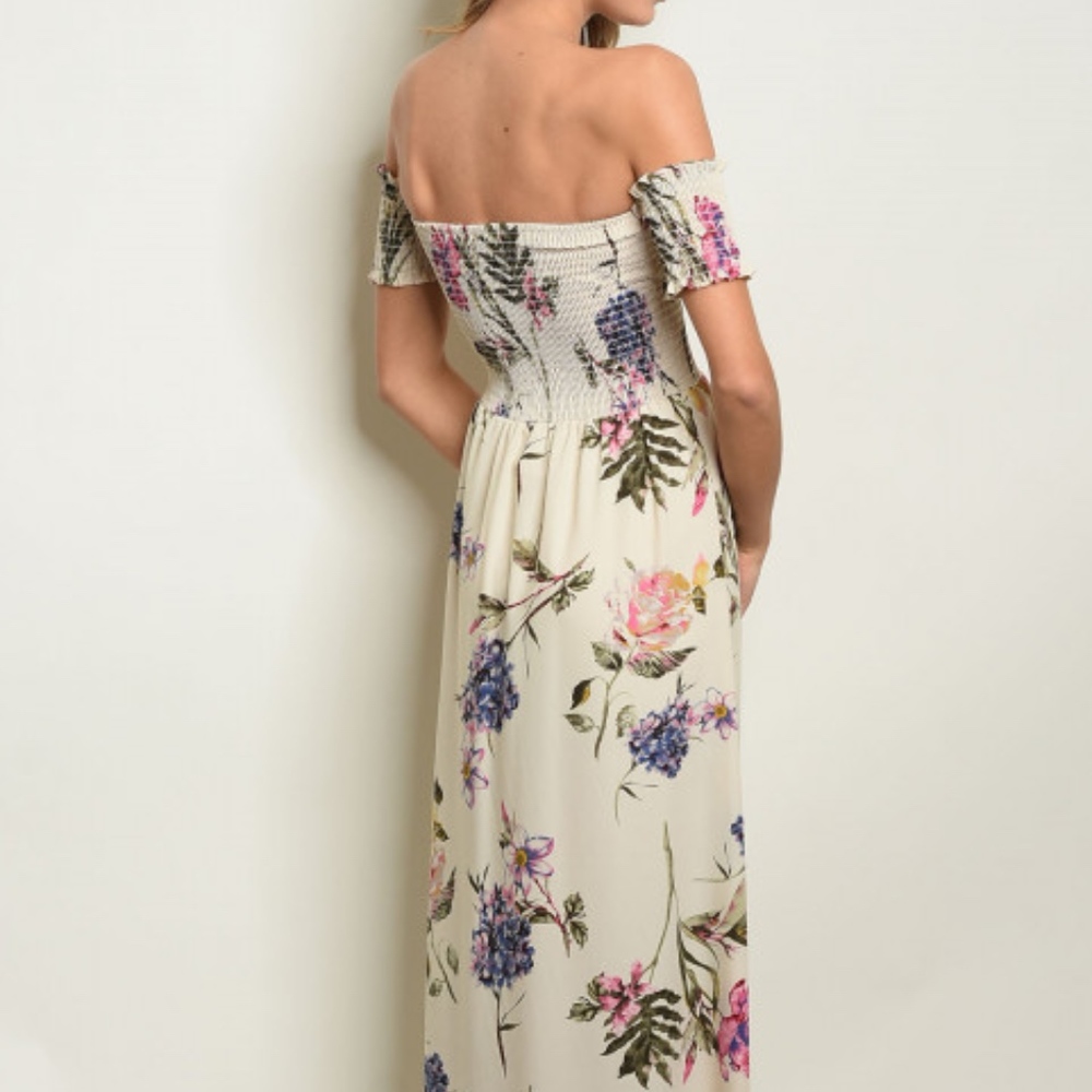 Girly & Flirty CREAM & FLORAL MAXI DRESS BOHO - Picture 6 of 8